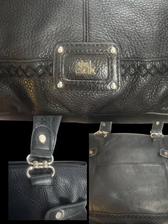 The Sak Torrance Tote Black Pebbled Leather Shoulder Bag Double Handles Zip Top - Picture 7 of 9
